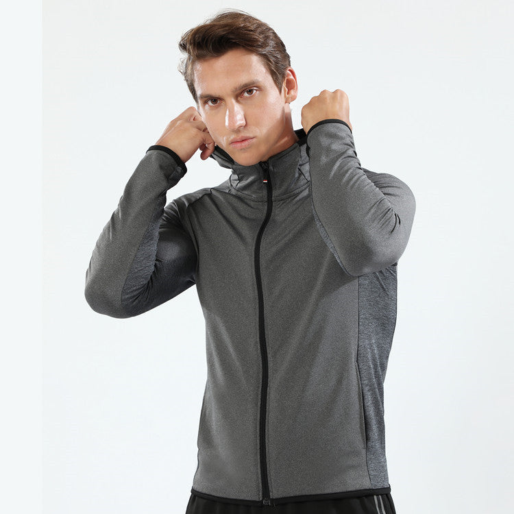 Long Zipper Hooded Hooded Sports Jacket Men's Workout Wear Training Running - Nyaabs