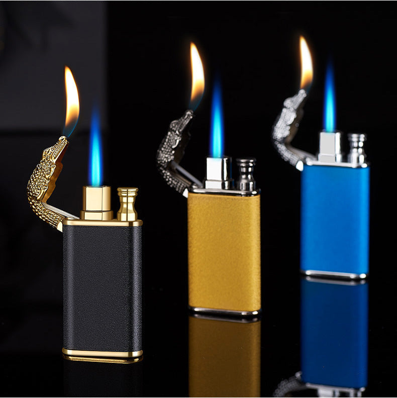 Creative Blue Flame Lighter Dolphin Dragon Tiger Double Fire Metal Winproof Lighter Inflatable Lighter nyaabs.com