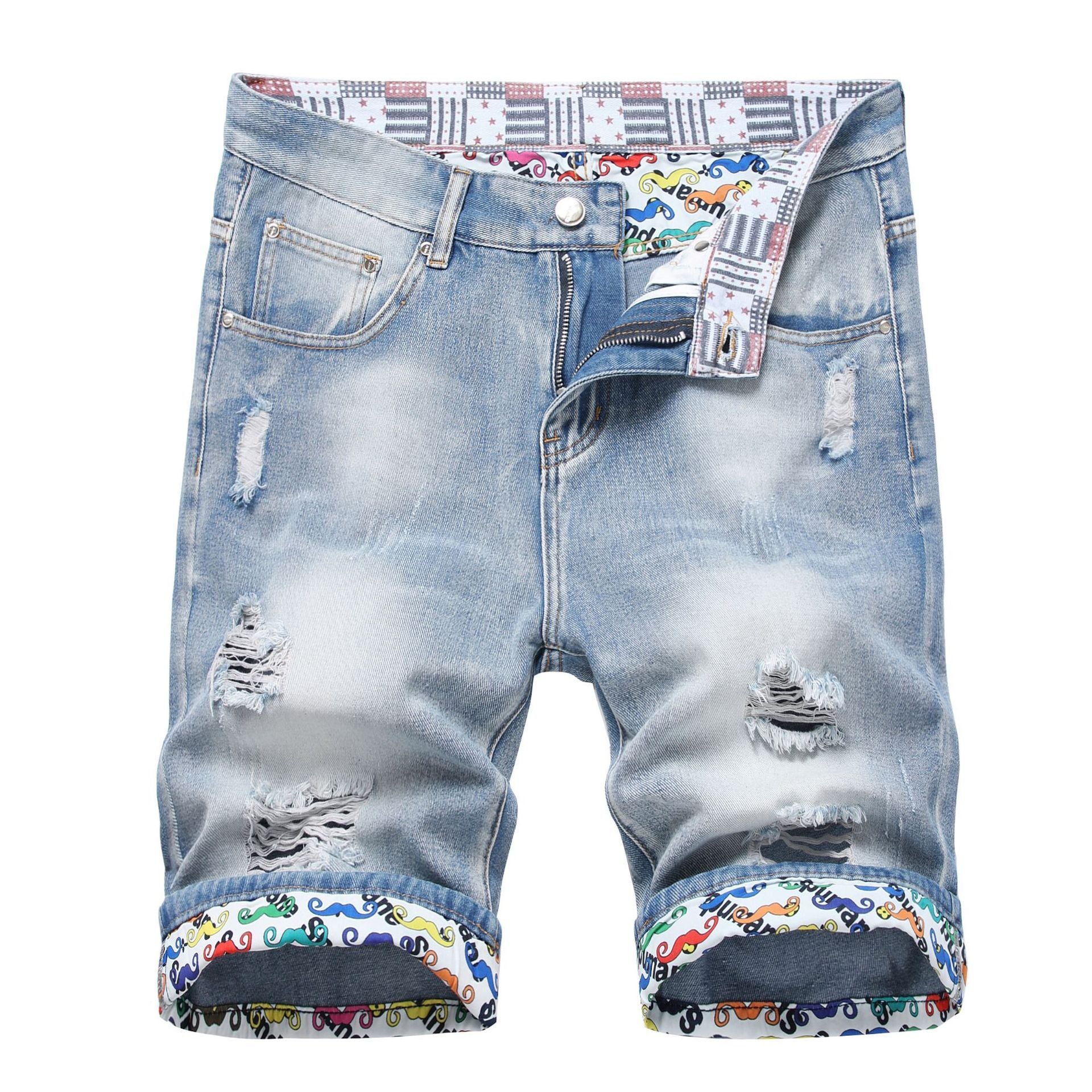 Worn Ripped Men's Five-point Denim Shorts - Nyaabs