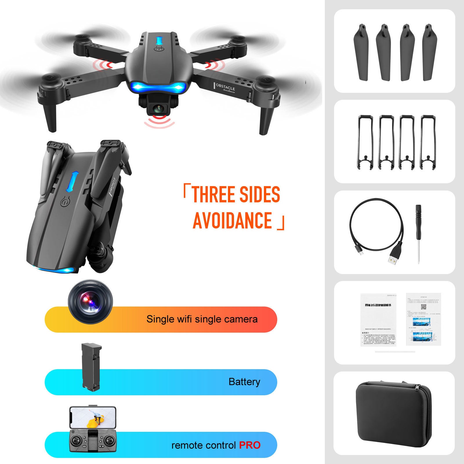 4K Dual Camera Remote Control Three-sided Obstacle Avoidance Drone - Nyaabs