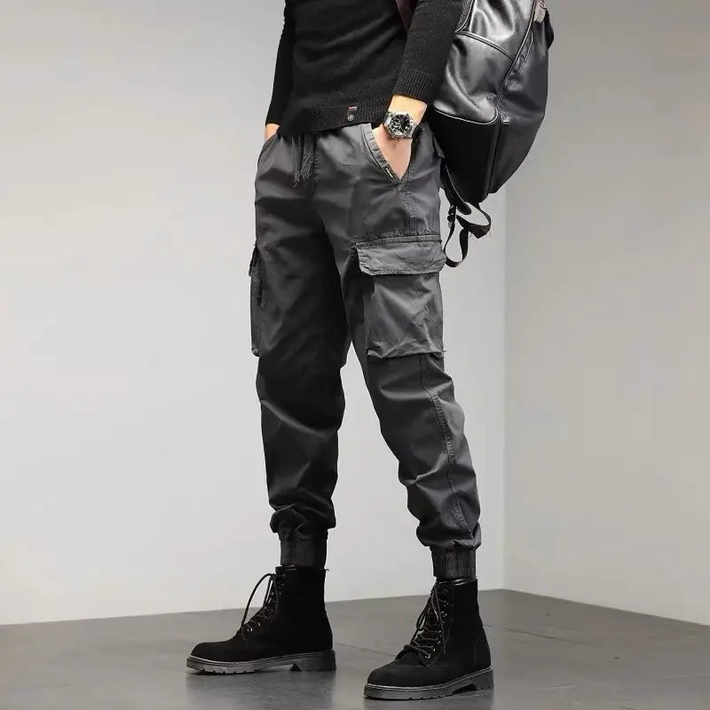 Men's Cropped Tooling Spring And Autumn Loose-fitting Casual Ankle-banded Trousers Multi-pocket - Nyaabs