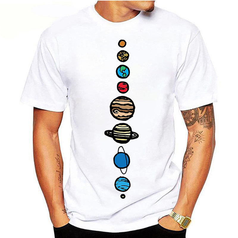 Summer Men's Solar System Planet Round Neck Short Sleeve My Store