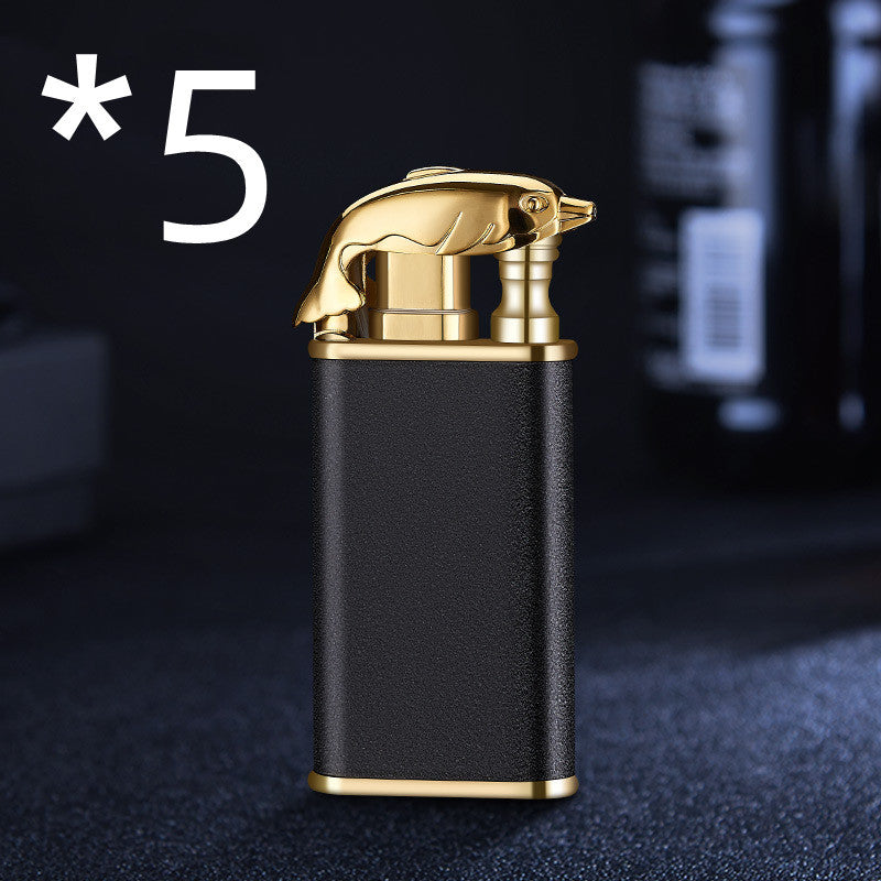 Creative Blue Flame Lighter Dolphin Dragon Tiger Double Fire Metal Winproof Lighter Inflatable Lighter nyaabs.com