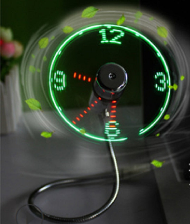 USB Fan Adjustable Mini Flexible Fan LED Light Time Clock Desktop Cool Gadget Time Display - Nyaabs