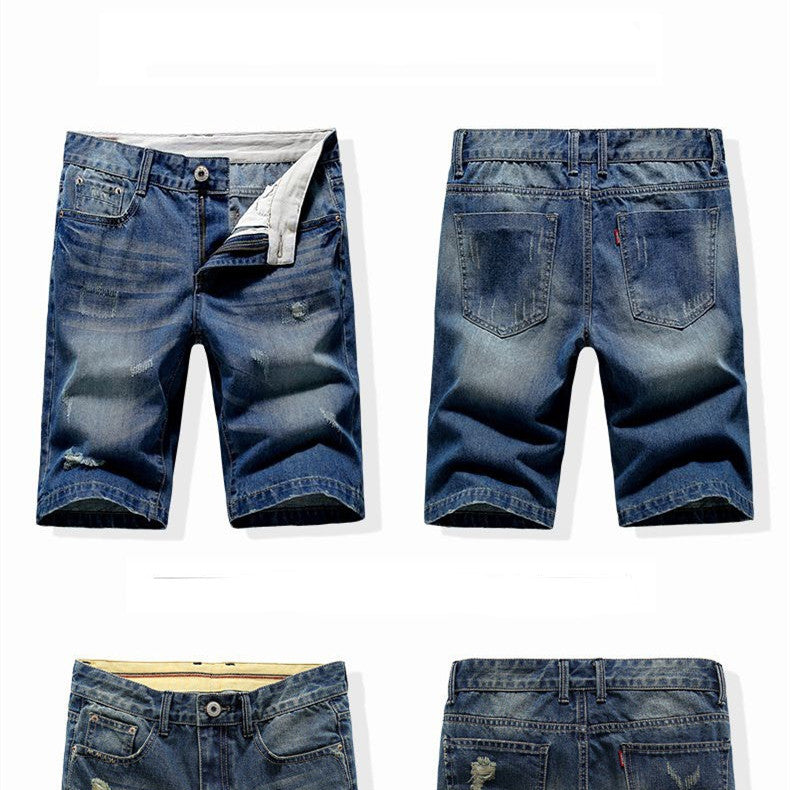 Men's Five-point Ripped Denim Shorts - Nyaabs