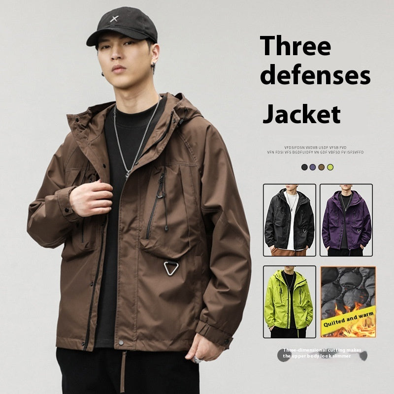 Three-proof Shell Jacket Hooded Jacket Men's Outdoor Work Clothes Jacket nyaabs.com