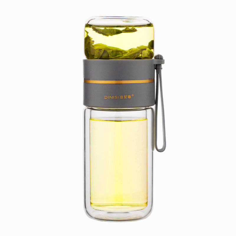 Glass Water Bottle With Tea Infuser Filter Tea Separation Double Wall Glass Bottle Leakproof Water Bottle nyaabs.com