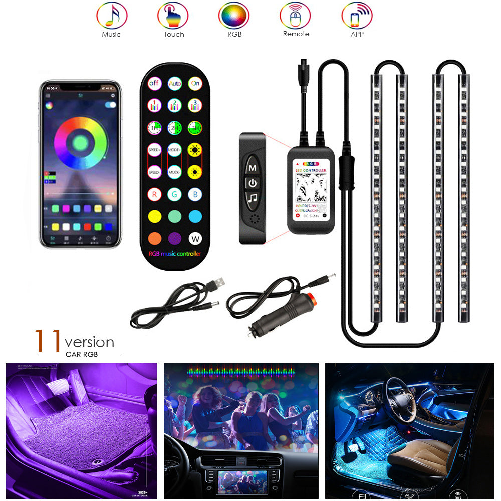 Styling Decorative Lamp LED Car Interior Light Waterproof Ambient Lamp Of Wireless Remote Music Control Car RGB Strip Lights - Nyaabs