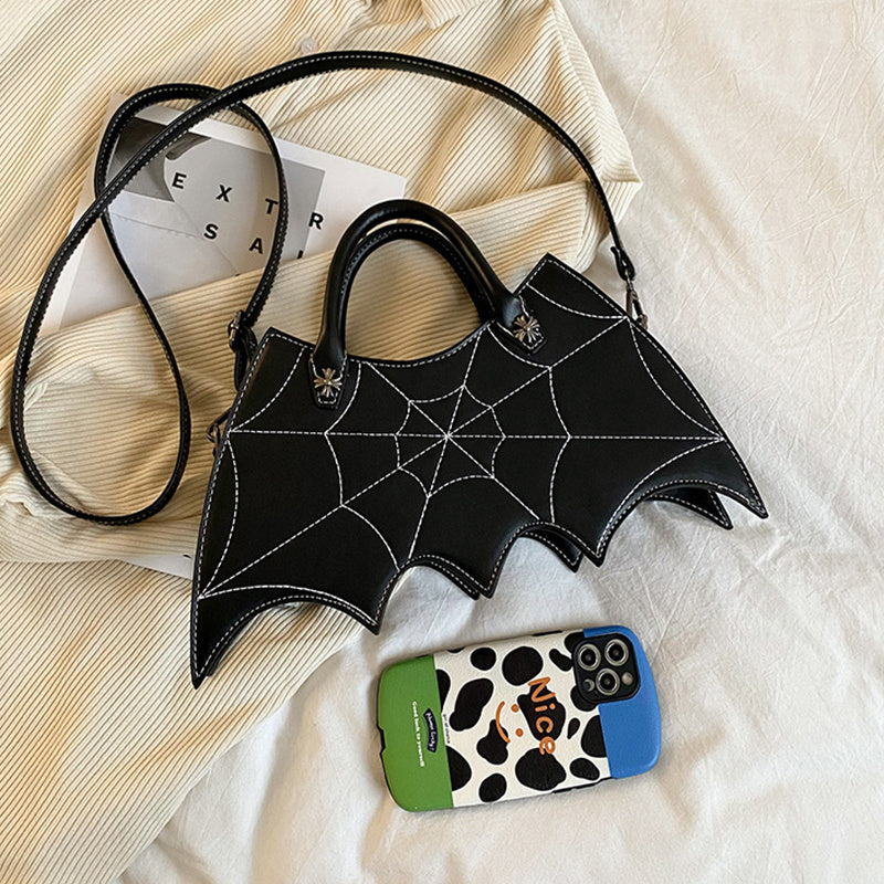 Halloween Spider Web Shape Shoulder Bags Personality Batgirl Tide Pu Handbags Fashoin Messenger Crossbody Bag - Nyaabs