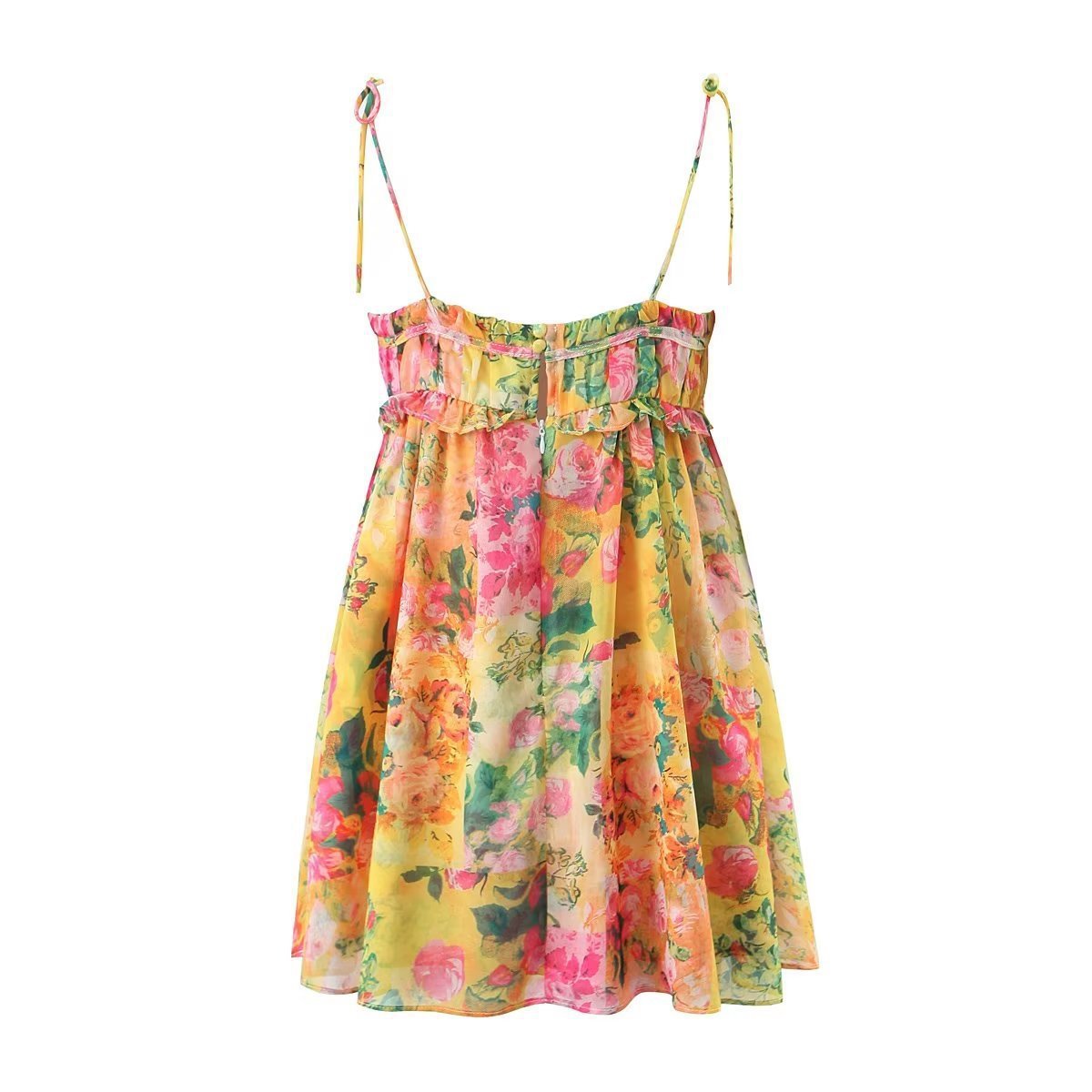 Y2K Flowers Print Suspender Dress Summer Fashion Ruffled Holiday Beach Short Dresses Womens Clothing - Nyaabs