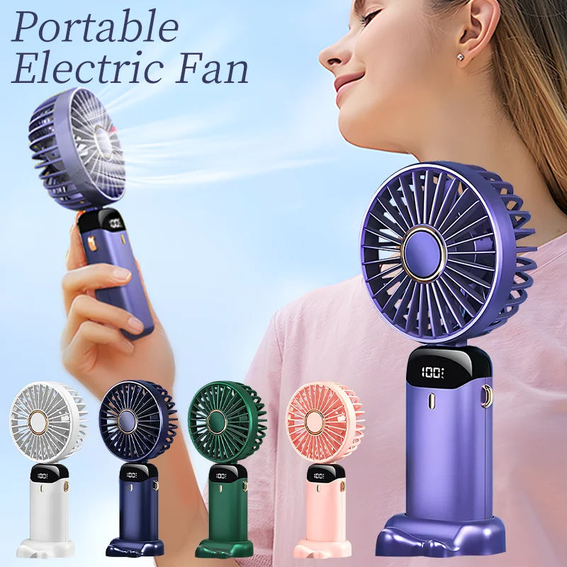 USB Rechargeable Mini Portable Handheld Electric Fan Foldable Neck Hanging Outdoor Fan Adjustable 5 Speed Powerful Air Cooler - Nyaabs