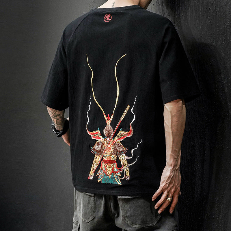 Goku embroidery retro half sleeve t-shirt - Nyaabs