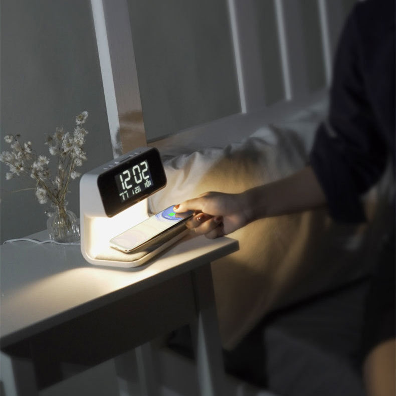 Creative 3 In 1 Bedside Lamp Wireless Charging LCD Screen Alarm Clock  Wireless Phone Charger nyaabs.com