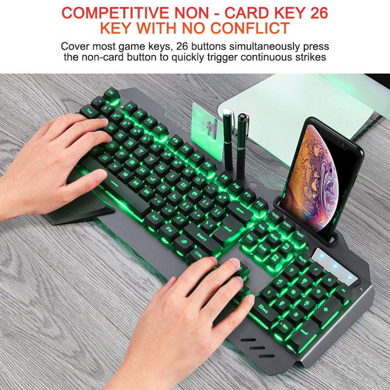 ErgonomicWired Gaming Keyboard with RGB Backlight Phone Holder - Nyaabs