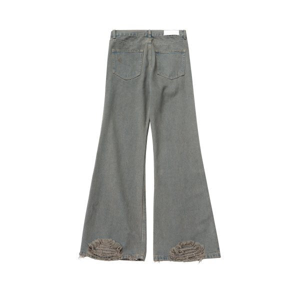 High Street Retro Washed Loose Wide Leg Slightly Flared Dirty Dyed Stitching Ripped Jeans - Nyaabs