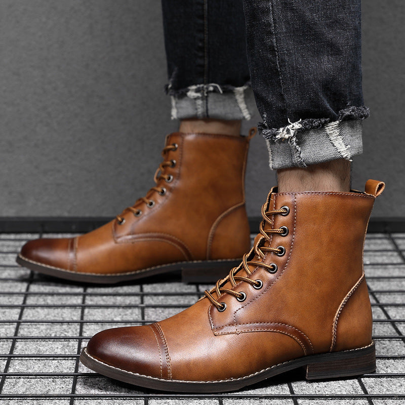 Men's Martin Boots Men's Shoes Pointed Toe Retro Leather Boots - Nyaabs