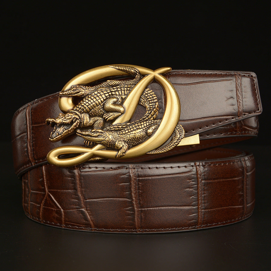 BeltCrocodile Buckle Men Belt Real Cowhide Automatic Buckle Casual - Nyaabs