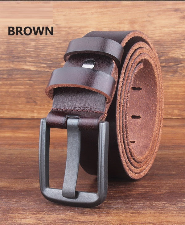 Leather Head Layer Pure Cowhide Wide Pin Buckle Belt - Nyaabs