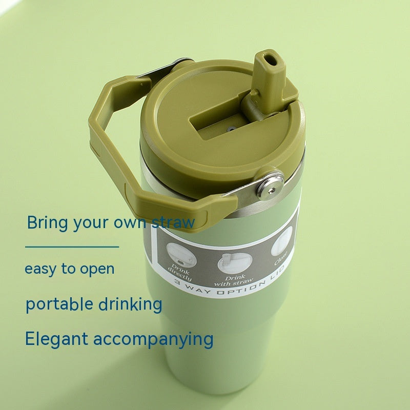 Portable Car Cup Stainless Steel Cup Travel Sports Water Bottle With Handle Cover Coffee Tumbler Cup - Nyaabs