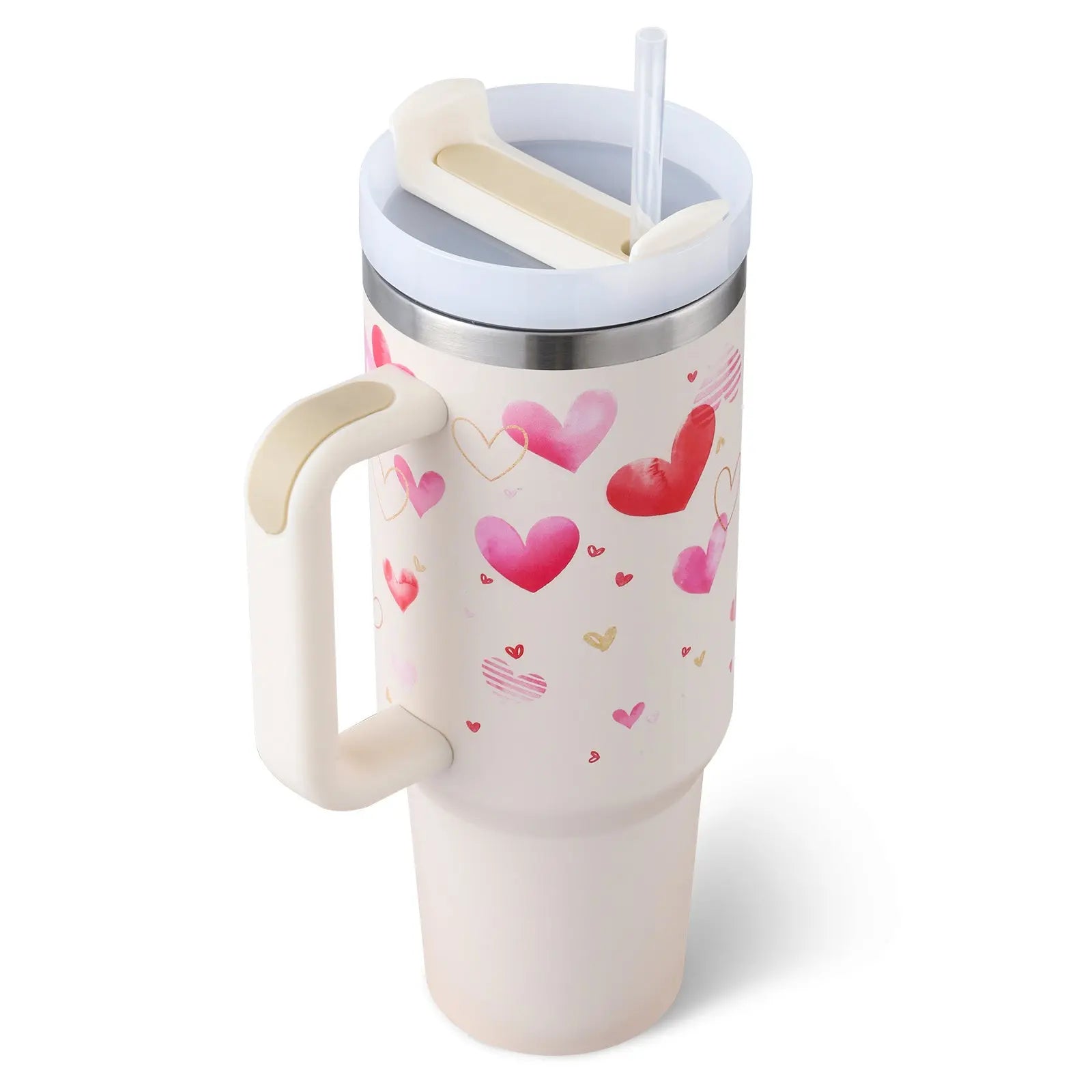 40 Oz Tumbler With Handle Straw Insulated, Stainless Steel Spill Proof Vacuum Coffee Cup Tumbler With Lid Tapered Mug Gifts For Valentine Lover Suitable For Car Gym Office Travel - Nyaabs