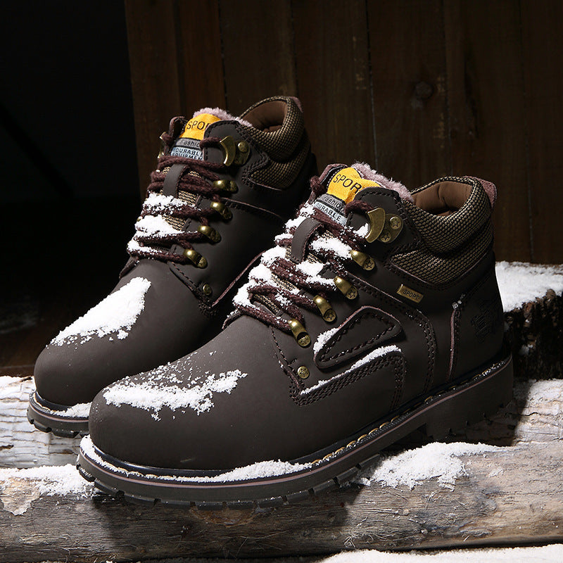 First Layer Cowhide High-Top Short Boots Plus Cotton Tooling Boots Casual Men's Shoes - Nyaabs