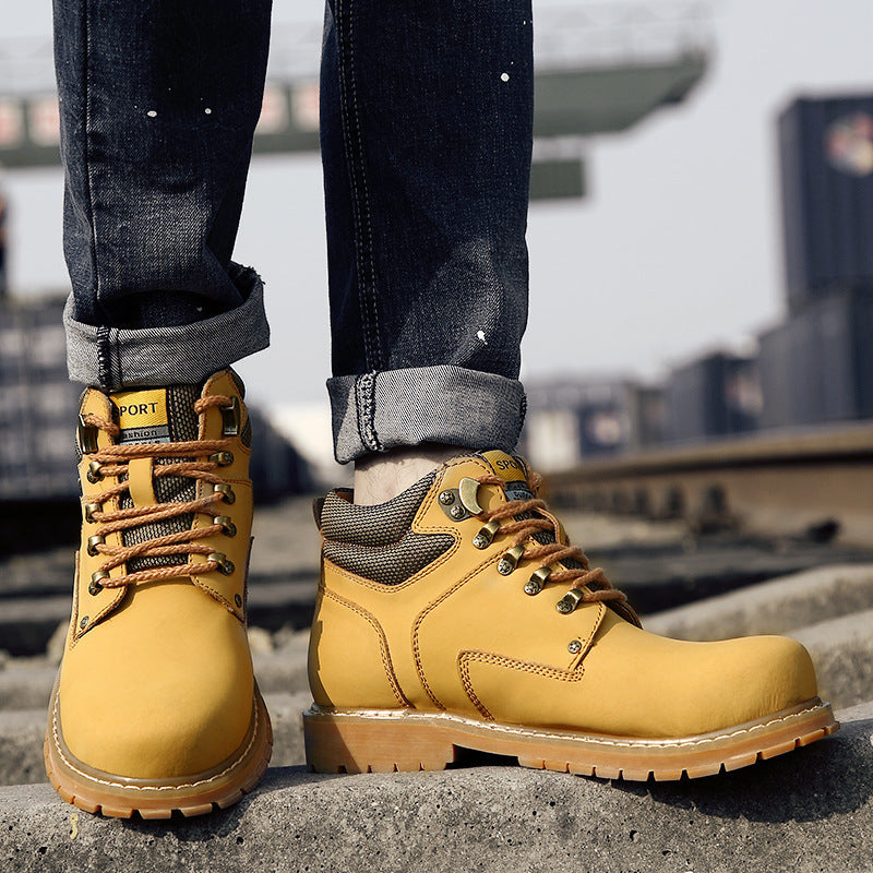 First Layer Cowhide High-Top Short Boots Plus Cotton Tooling Boots Casual Men's Shoes - Nyaabs