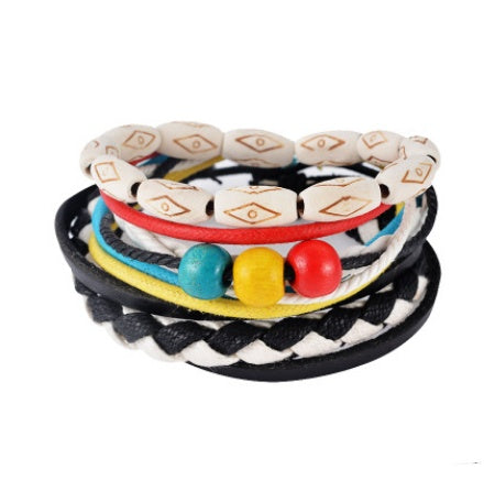 Leather Bracelet Men Multilayer Bead Bracelet Punk Wrap Bracelets for Women Vintage punk Men Jewelry - Nyaabs