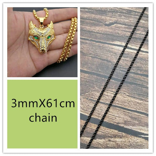 Men Stainless Steel Necklace Gold Color Viking Wolf Head Necklace Pendant With Chain Iced Out Norse Talisman Ethnic Jewelry - Nyaabs