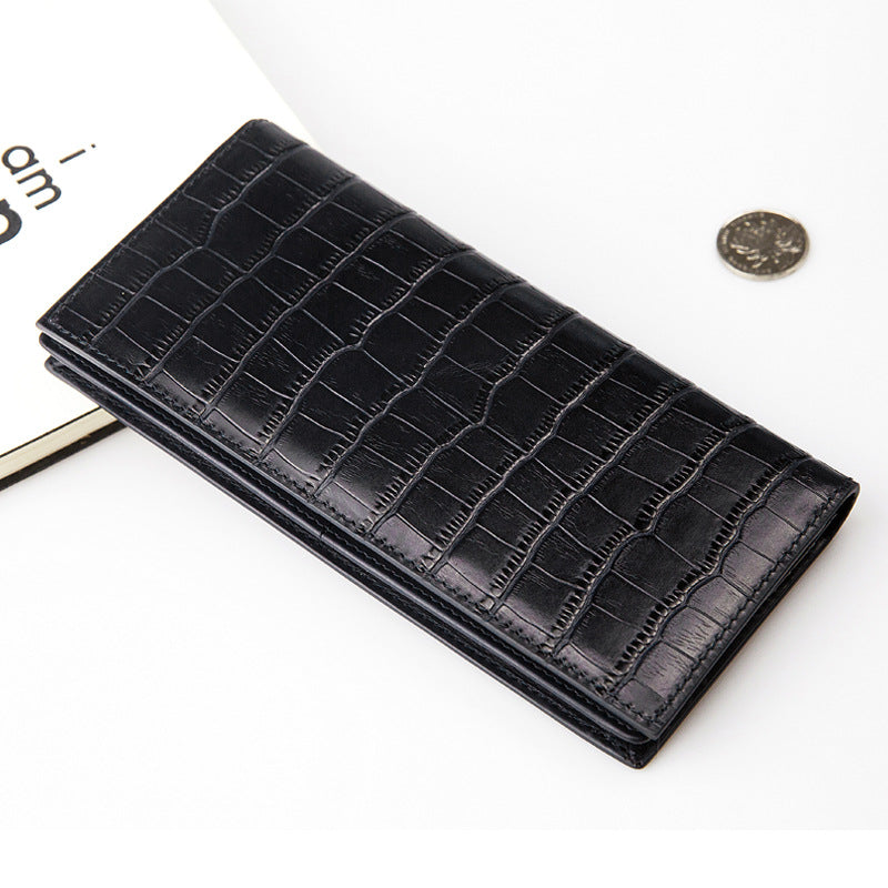 Crocodile Pattern Cowhide Wallet Men's Long Genuine Leather Wallet - Nyaabs