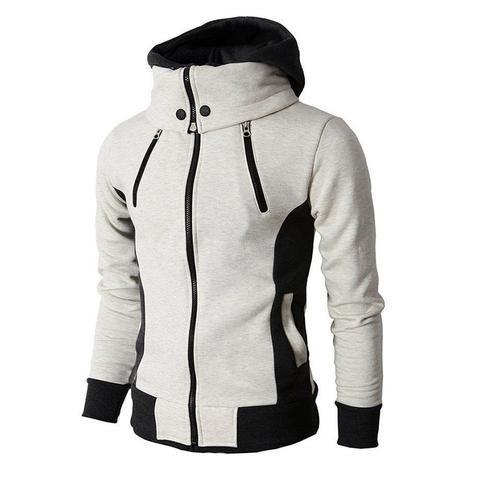 Men's Zip UP Hooded Jacket Fake Two Piece Sports Cardigan Casual Slim Sweatshirt Jacket - Nyaabs