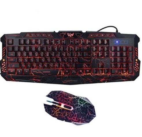 J10 tricolor backlight wired gaming keyboard set colorful luminous gaming mouse keyboard Russian keyboard - Nyaabs