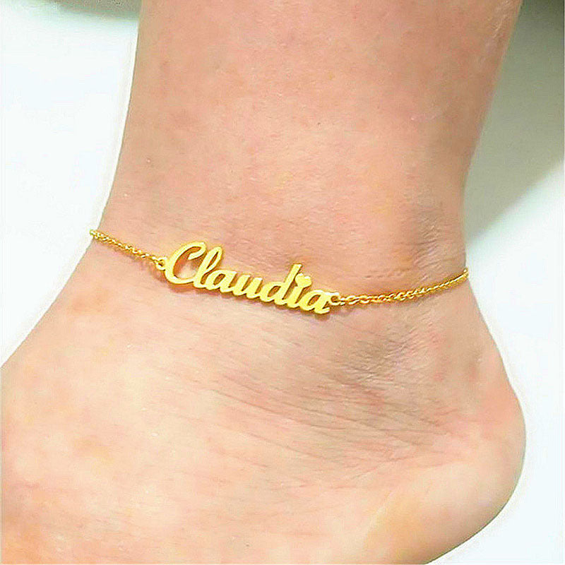 Summer Personalized Custom Name Anklets For Women Stainless Steel Cable Chain Gold Colour Sandy Beach Exquisite Jewelry Present - Nyaabs