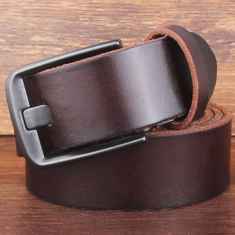 Leather Head Layer Pure Cowhide Wide Pin Buckle Belt - Nyaabs