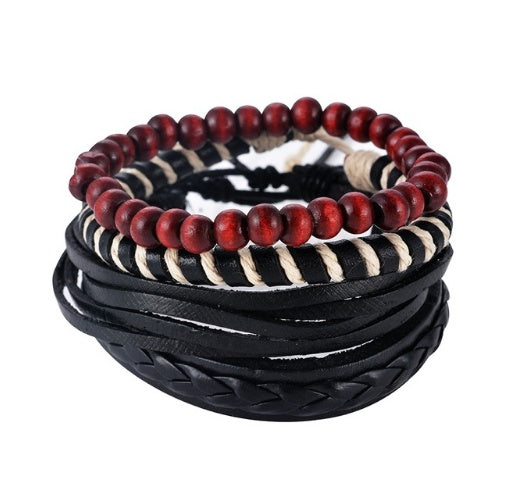 Leather Bracelet Men Multilayer Bead Bracelet Punk Wrap Bracelets for Women Vintage punk Men Jewelry - Nyaabs