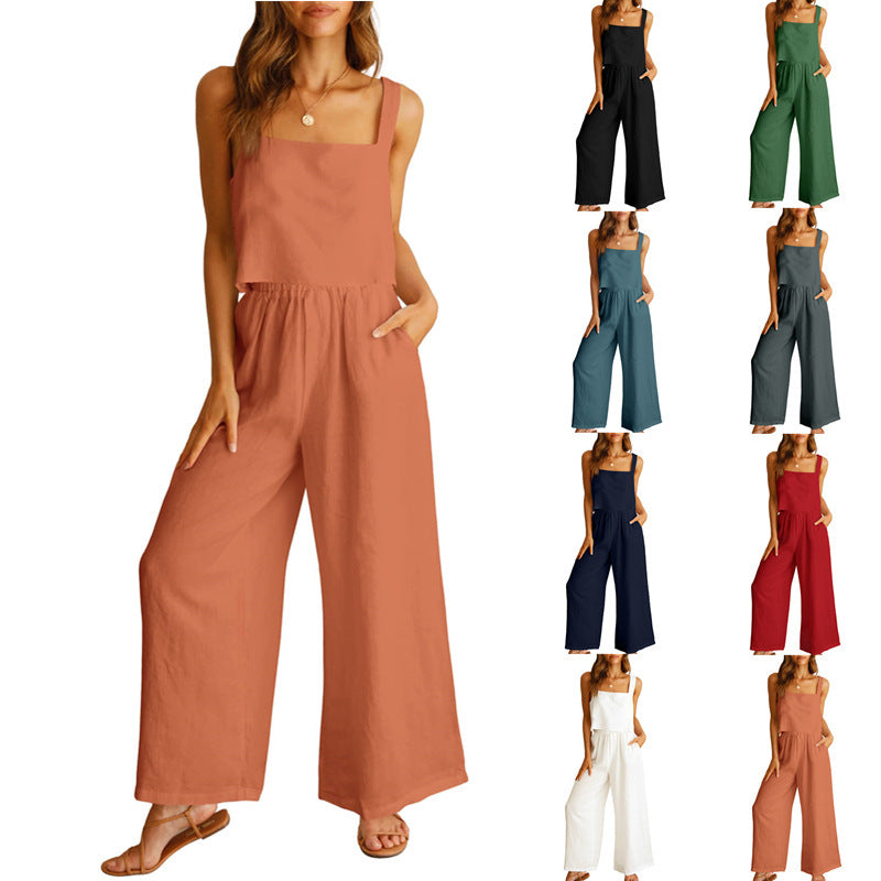 Sleeveless Camisole Wide Leg Pants Casual Suit - Nyaabs