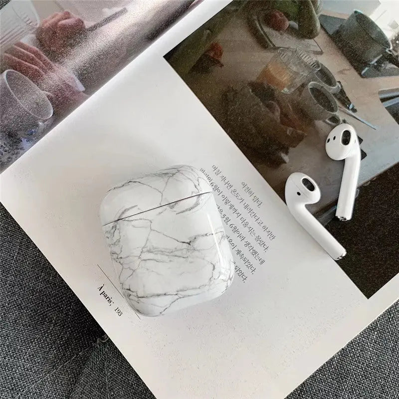 Compatible with Apple, White Marble Case for Airpods Earphone Case - Nyaabs