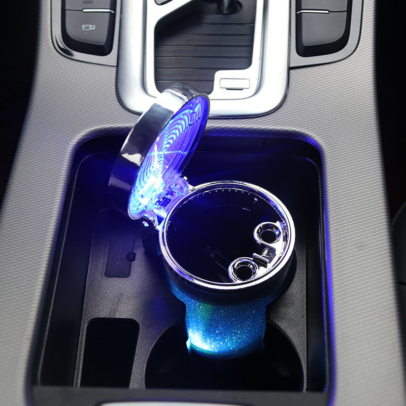 Car Ashtray With LED Light RGB Ambient Light Cigarette Cigar Ash Tray Container Trash Can Portable Ashtray Auto Accessories - Nyaabs