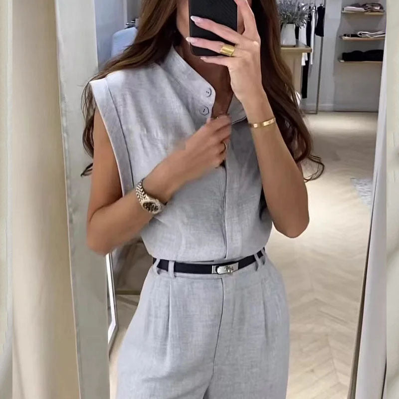 Summer New Fashion Sleeveless Top Loose Trousers Two-piece Set - Nyaabs