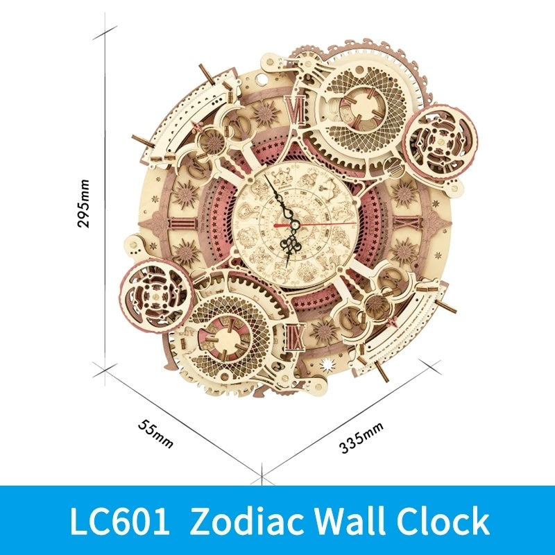 Robotime ROKR Zodiac Wall Clock 3D Wooden Puzzle Model Assembly Toys Gifts for Children Kids Teens LC601 Support Dropshipping - Nyaabs