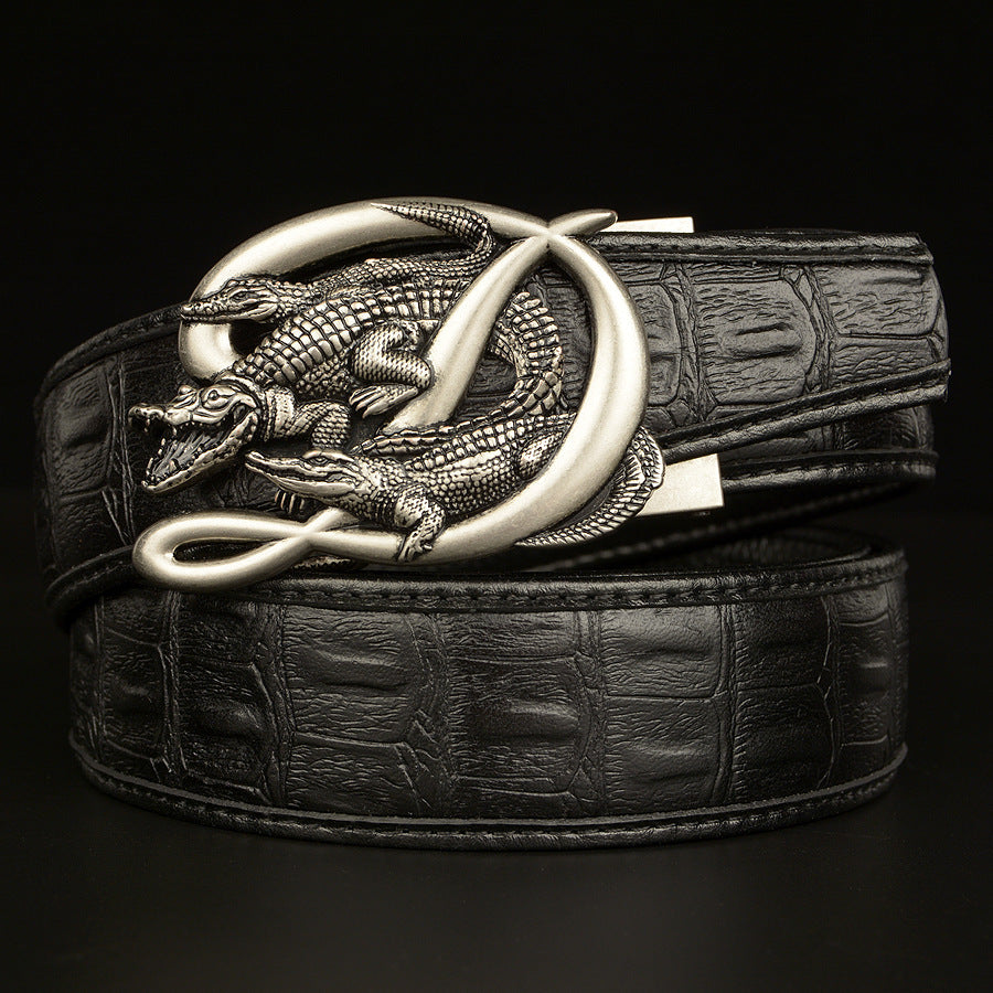 BeltCrocodile Buckle Men Belt Real Cowhide Automatic Buckle Casual - Nyaabs