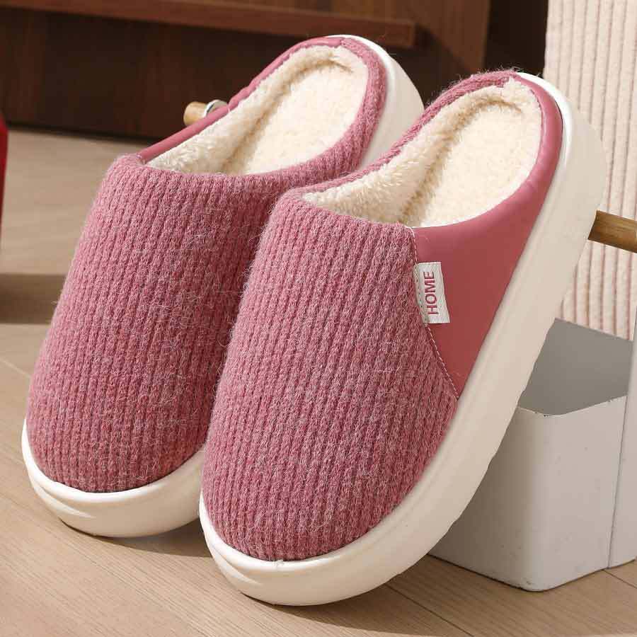 Winter Warm Plush Home Slippers Lightweight Thick Bottom Silent Non-slip Floor Bedroom Slippers Couple House Shoes Women Men - Nyaabs