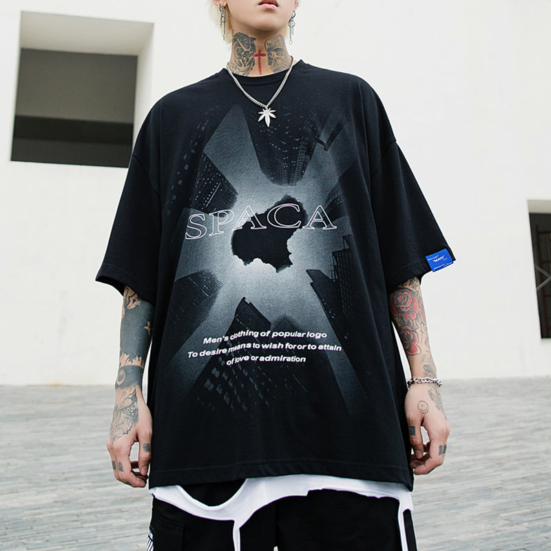 Short-sleeved t-shirt male hip hop half sleeve - Nyaabs