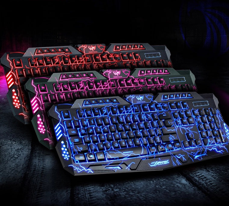 J10 tricolor backlight wired gaming keyboard set colorful luminous gaming mouse keyboard Russian keyboard - Nyaabs