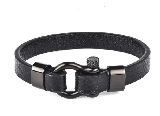 Titanium steel leather bracelet men - Nyaabs