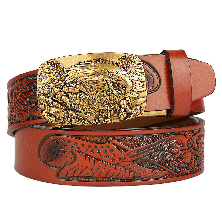 Fashion Temperament Eagle Head Automatic Buckle Men's Belt - Nyaabs