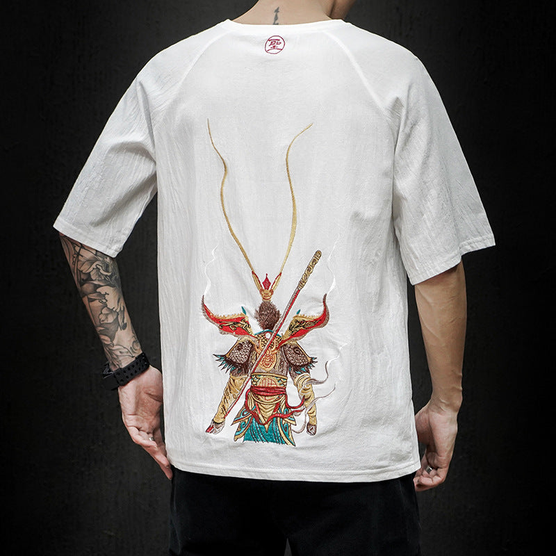 Goku embroidery retro half sleeve t-shirt - Nyaabs