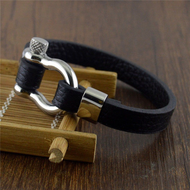 Titanium steel leather bracelet men - Nyaabs