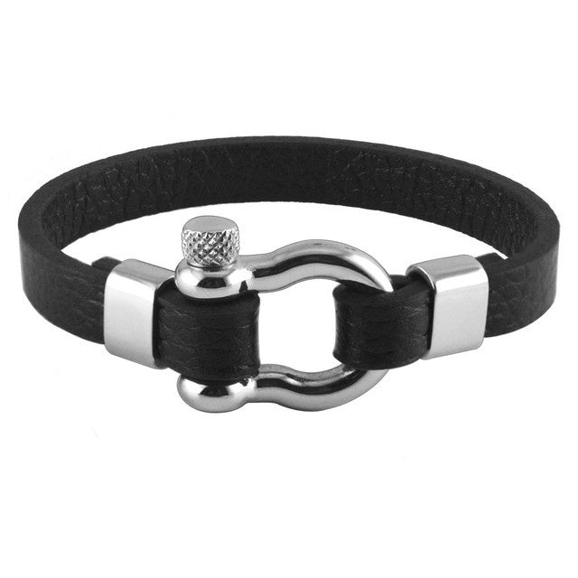 Titanium steel leather bracelet men - Nyaabs