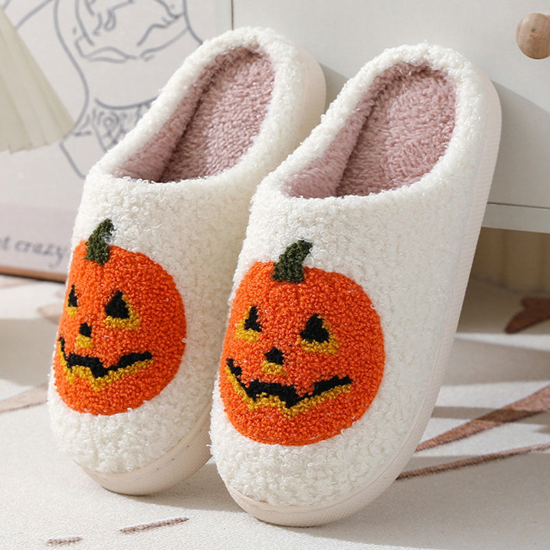 Halloween Pumpkin Cartoon Slippers Warm Winter Slippers Men And Women Couples Indoor House Shoes - Nyaabs