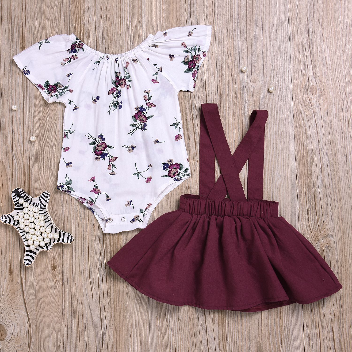 Patricia Floral Set  Toddler Kids Baby Girls Floral Romper Suspender Skirt Overalls 2PCS Outfits Baby Clothing - Nyaabs